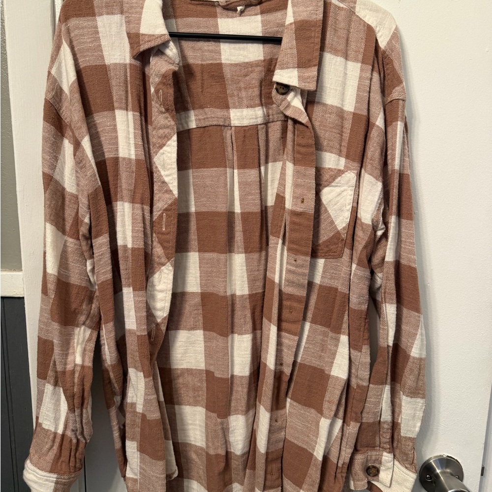 Maurices Brown and Cream Plaid Button-Down Shirt
